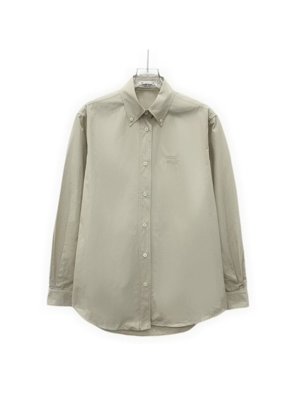 Miu Miu 2023 Khaki Logo Embroidered Cotton Shirt